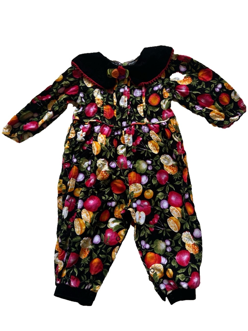 Vintage 1980’s/90’s velvet corduroy fruit print jumpsuit